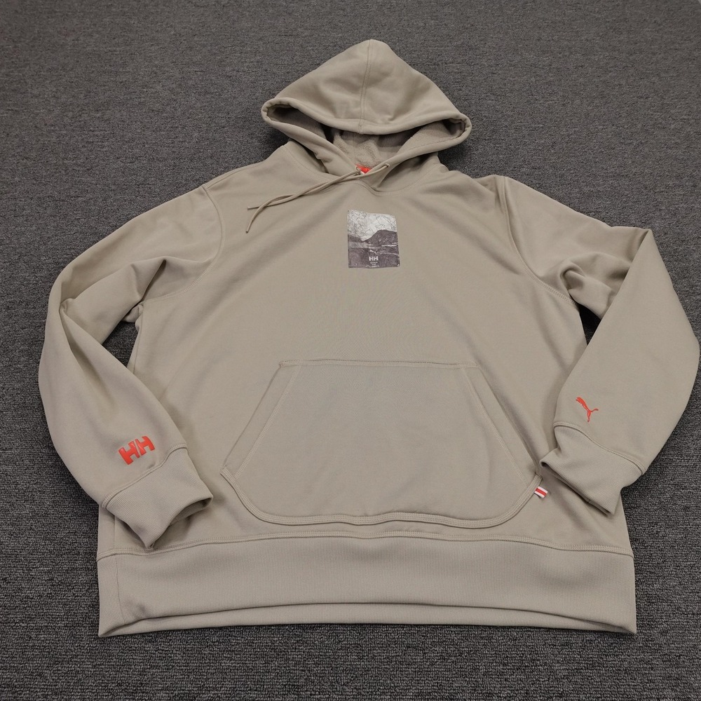 Puma X Helly Hansen Hoodie Mens Large Beige Sherpa Fleece Pullover Graphic